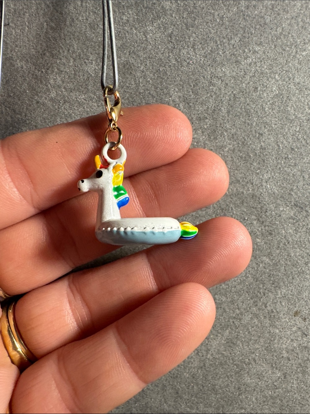 Hand Crafted White Unicorn Float Charm with Rainbow Accents For Shoe or Purse